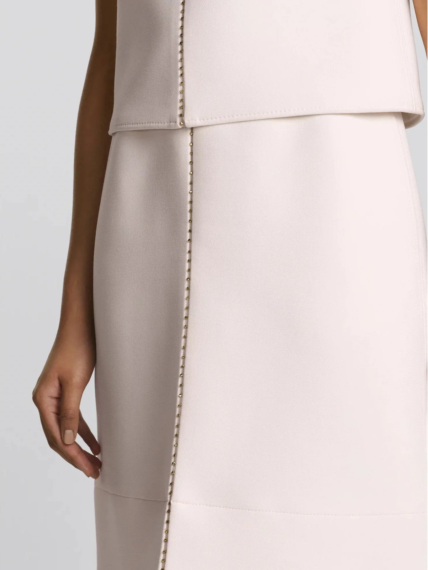 Bead-Embellished Wool and Silk Top and Skirt Set in Cream - Suits & Sets