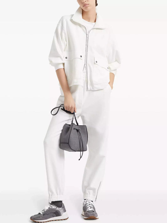 Beaded Chain-Trim French Terry Tracksuit in White - Suits & Sets