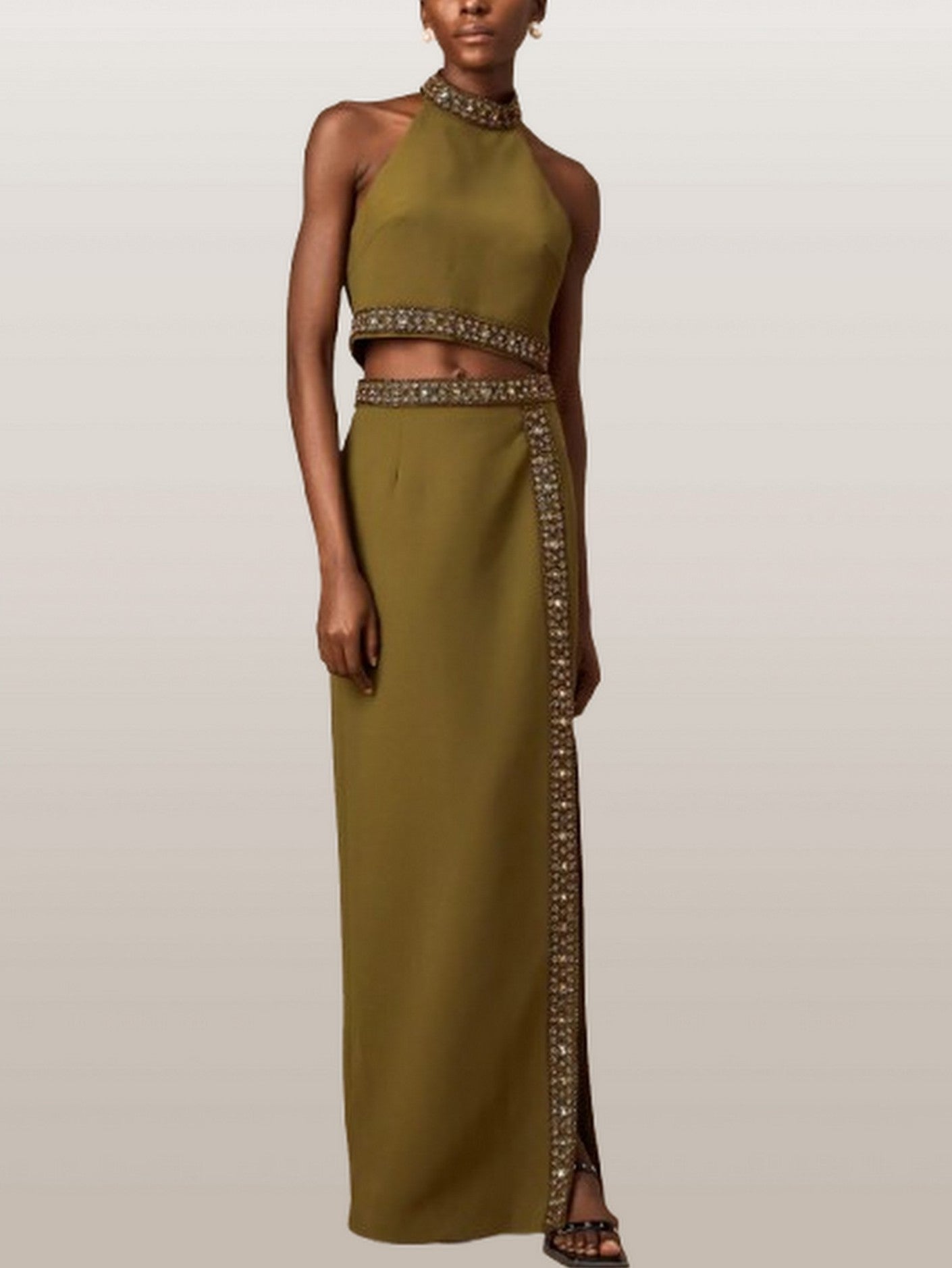 Beaded-Trim Crop Halter Top and Skirt Set - Suits & Sets