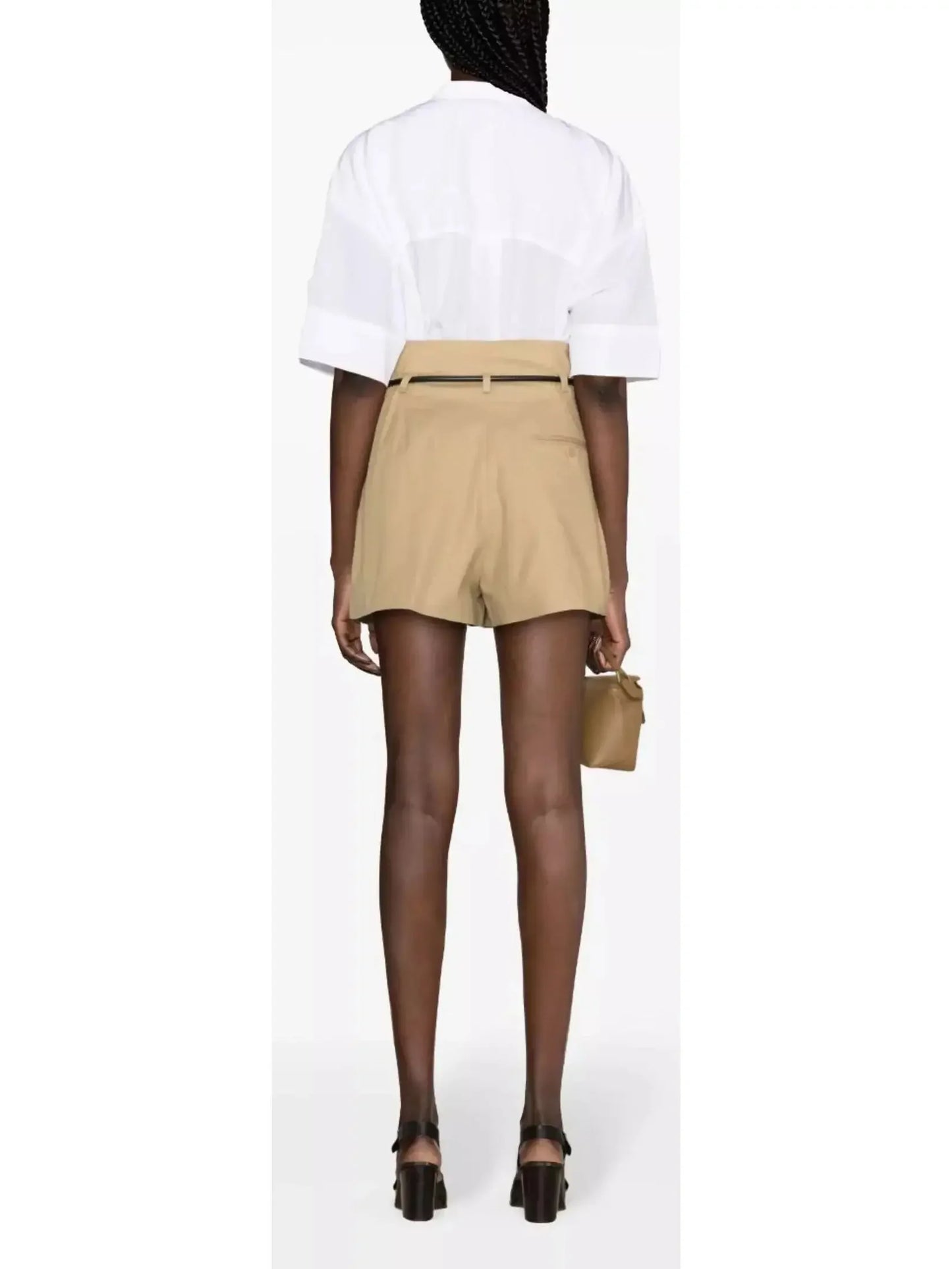 Beige Belted Origami Shorts - Jeans & Pants