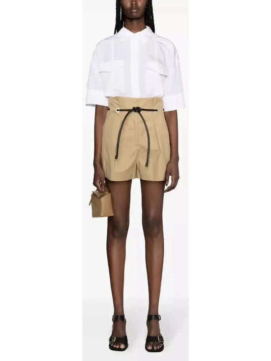 Beige Belted Origami Shorts - Jeans & Pants