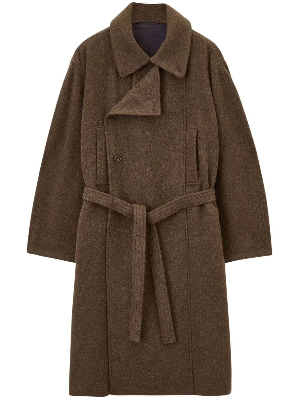 Belted Bathrobe Style Wool Coat in Brown - Coats