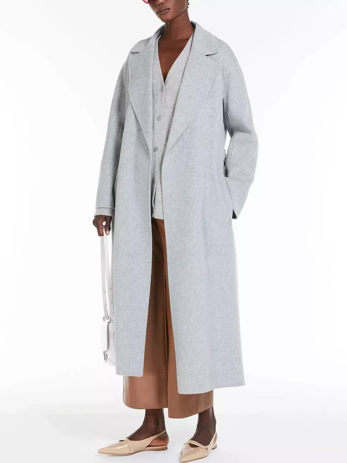 Belted Bathrobe Style Wool Wrap Coat in Grey - Coats