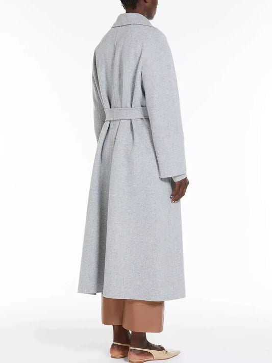 Belted Bathrobe Style Wool Wrap Coat in Grey - Coats