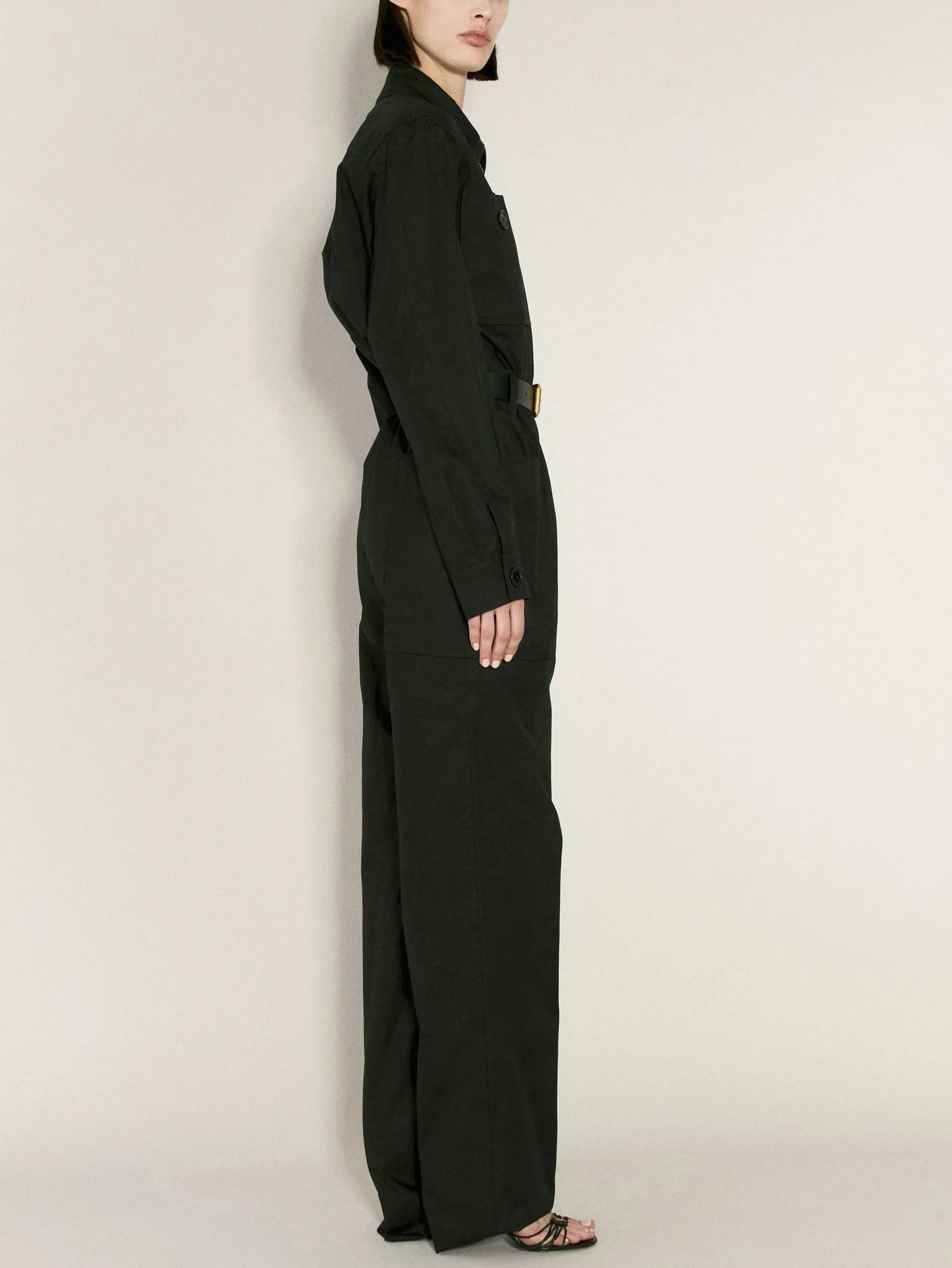 Belted Black Cotton Cargo Jumpsuit - Suits & Sets