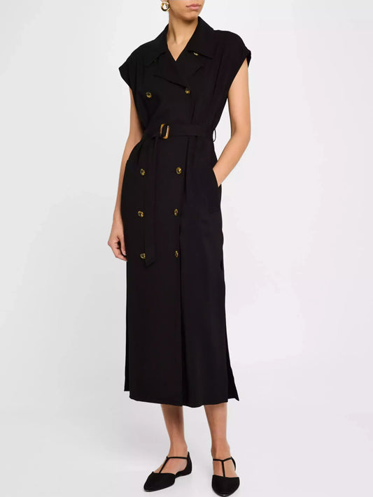 Belted Black Double-Breasted Vest Dress - Dresses