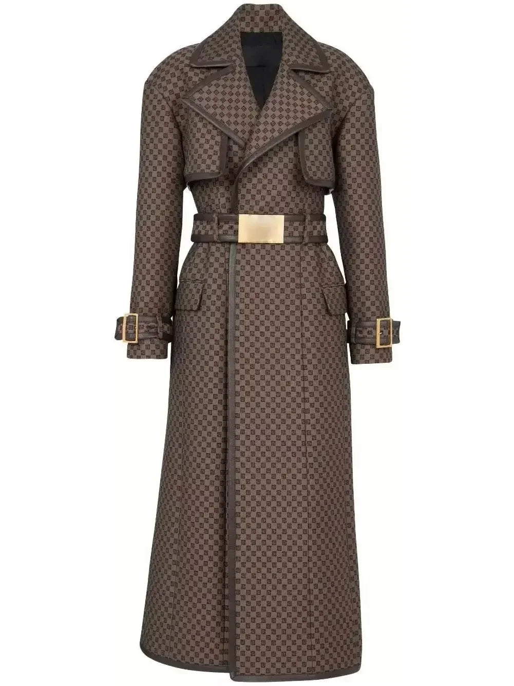 Belted Buckled Jacquard Monogram Trench Coat - Coats