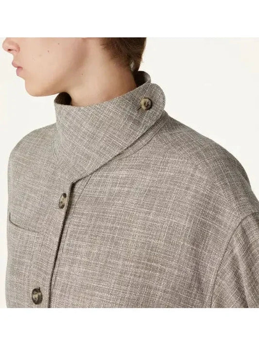 Belted Button-Down Linen-Blend Jacket with Side-Fastening Flap - Jackets