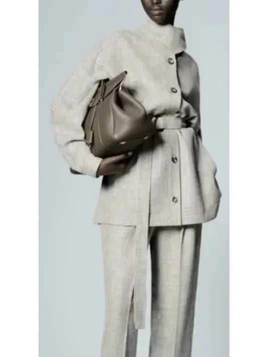 Belted Button-Down Linen-Blend Jacket with Side-Fastening Flap - Jackets