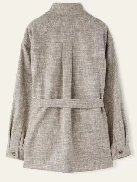 Belted Button-Down Linen-Blend Jacket with Side-Fastening Flap - Jackets