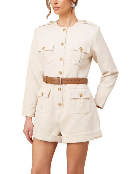 Belted Button-Embellished Short Jumpsuit - Suits & Sets