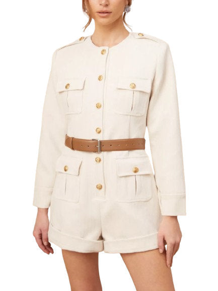Belted Button-Embellished Short Jumpsuit - Suits & Sets