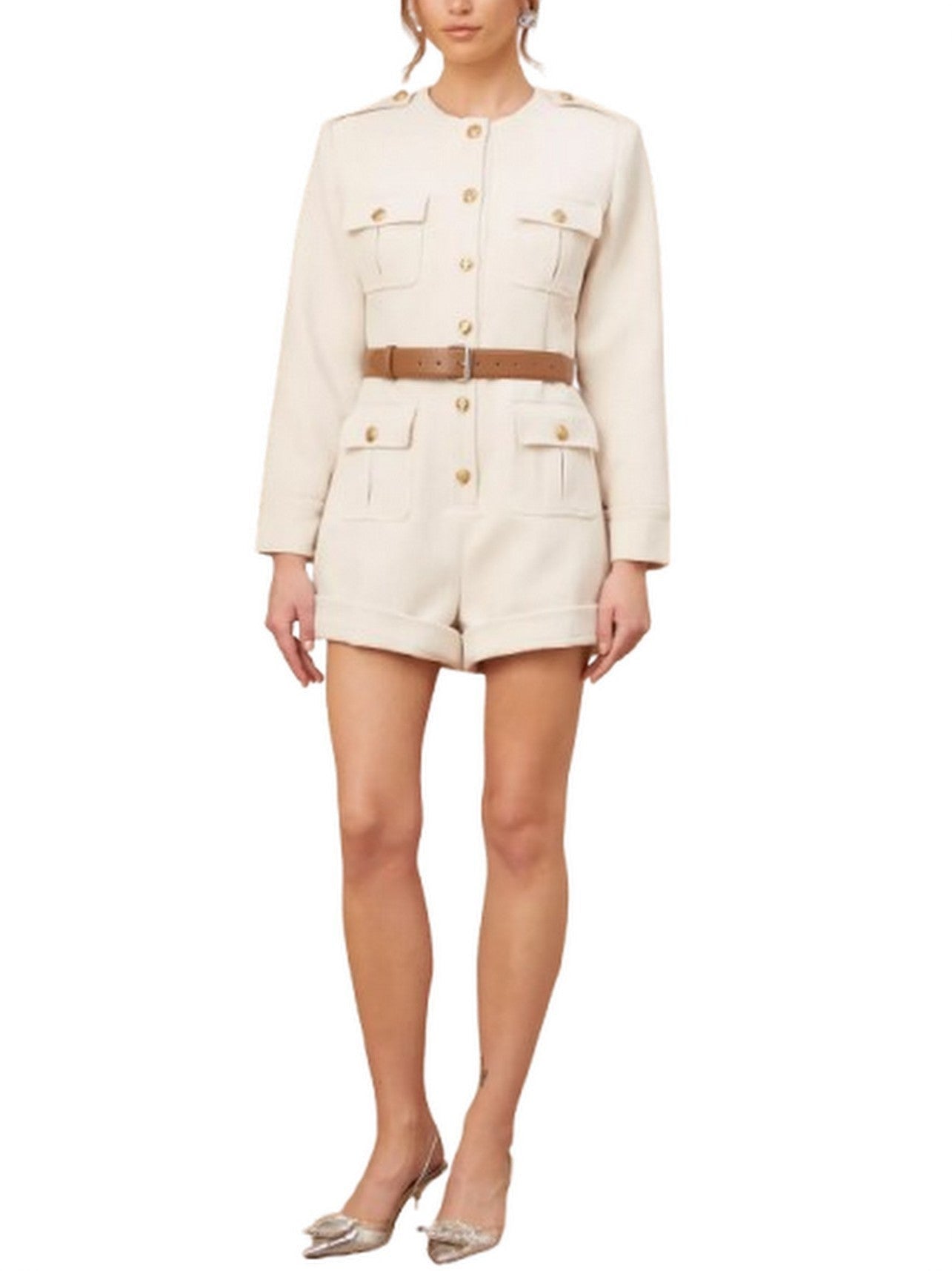 Belted Button-Embellished Short Jumpsuit - Suits & Sets