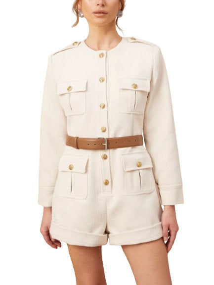 Belted Button-Embellished Short Jumpsuit - Suits & Sets