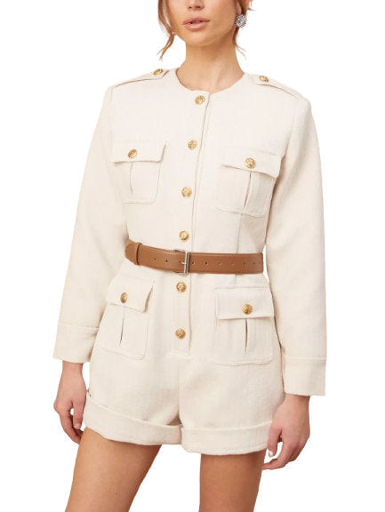 Belted Button-Embellished Short Jumpsuit - Suits & Sets