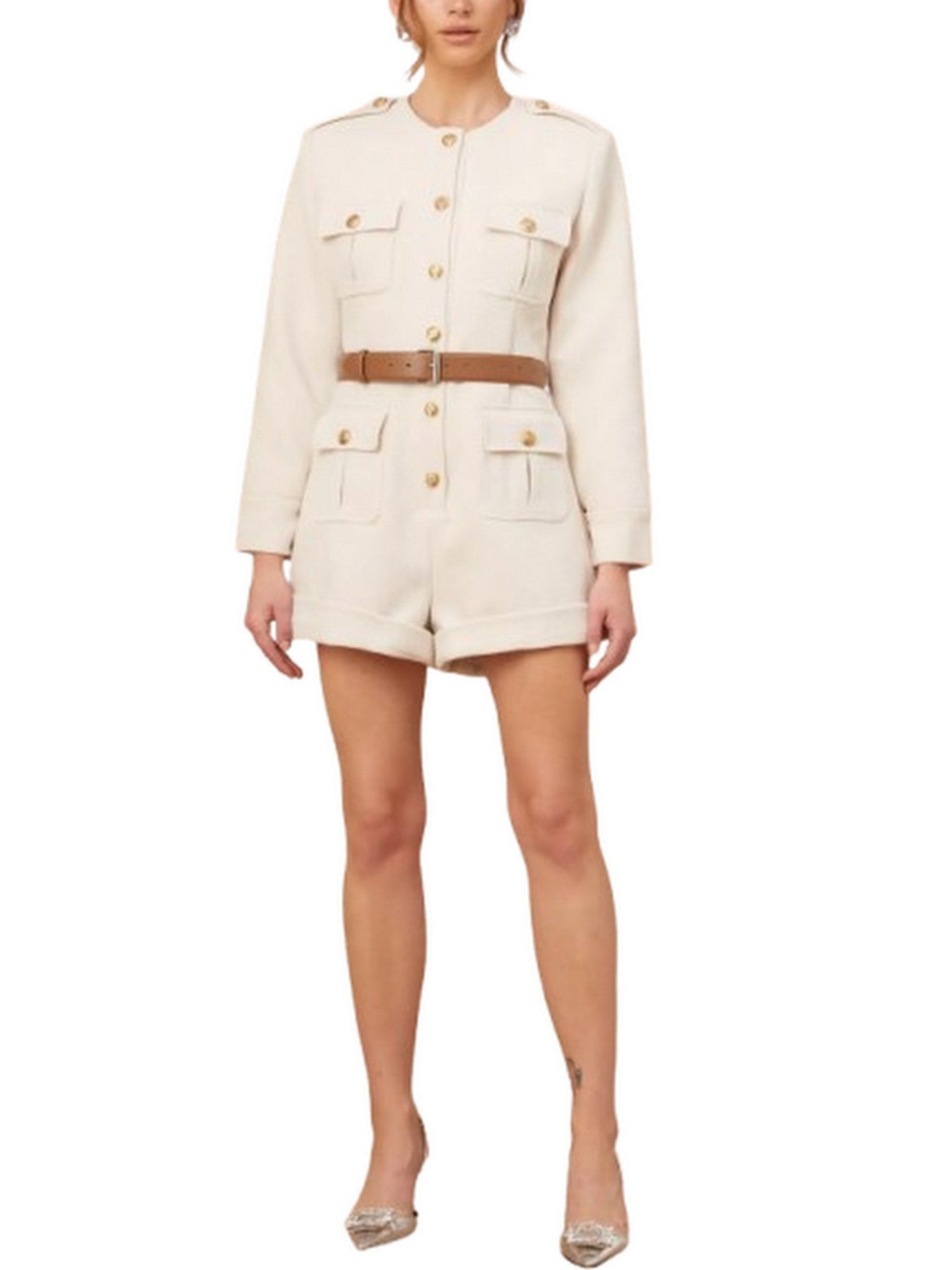 Belted Button-Embellished Short Jumpsuit - Suits & Sets