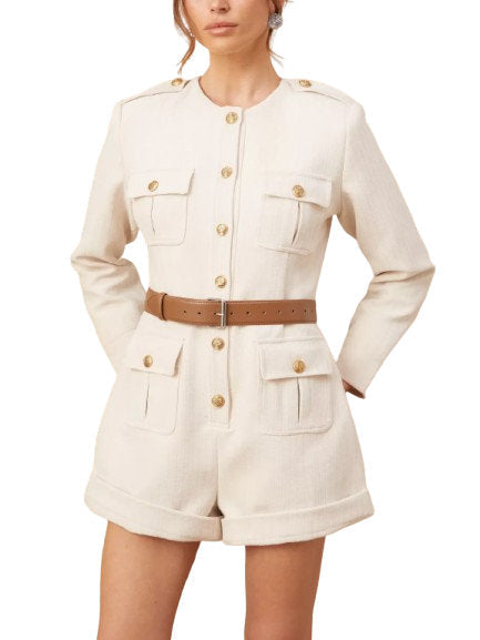 Belted Button-Embellished Short Jumpsuit - Suits & Sets