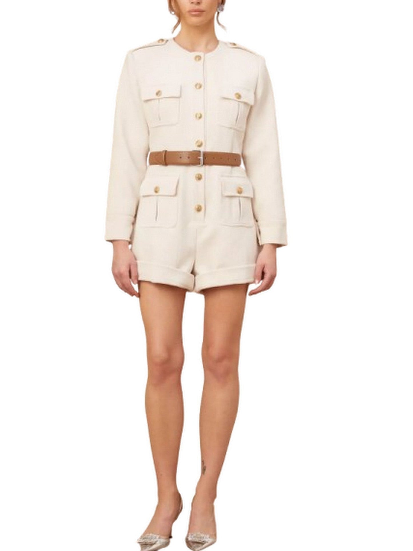 Belted Button-Embellished Short Jumpsuit - Suits & Sets