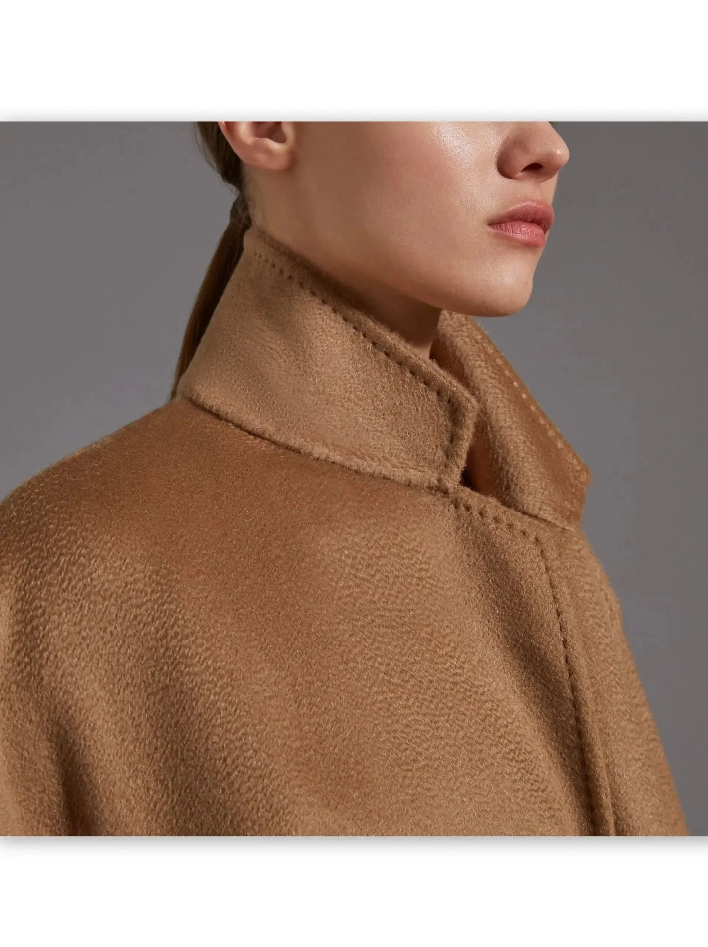 Belted Cashmere and Wool Coat in Camel Brown - Coats
