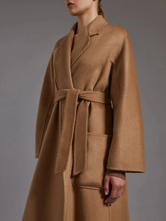 Belted Cashmere and Wool Coat in Camel Brown - Coats