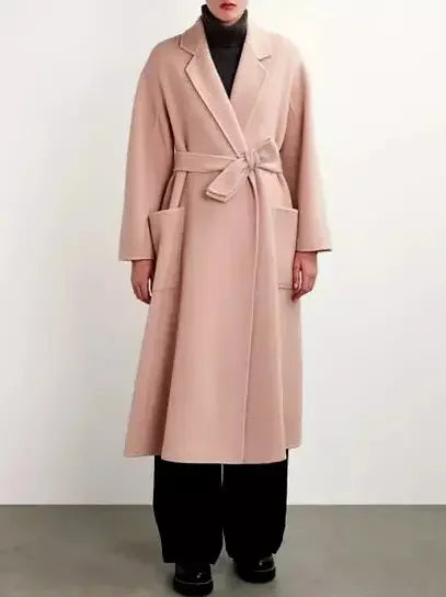 Belted Cashmere and Wool Coat in Dusty Pink - Coats