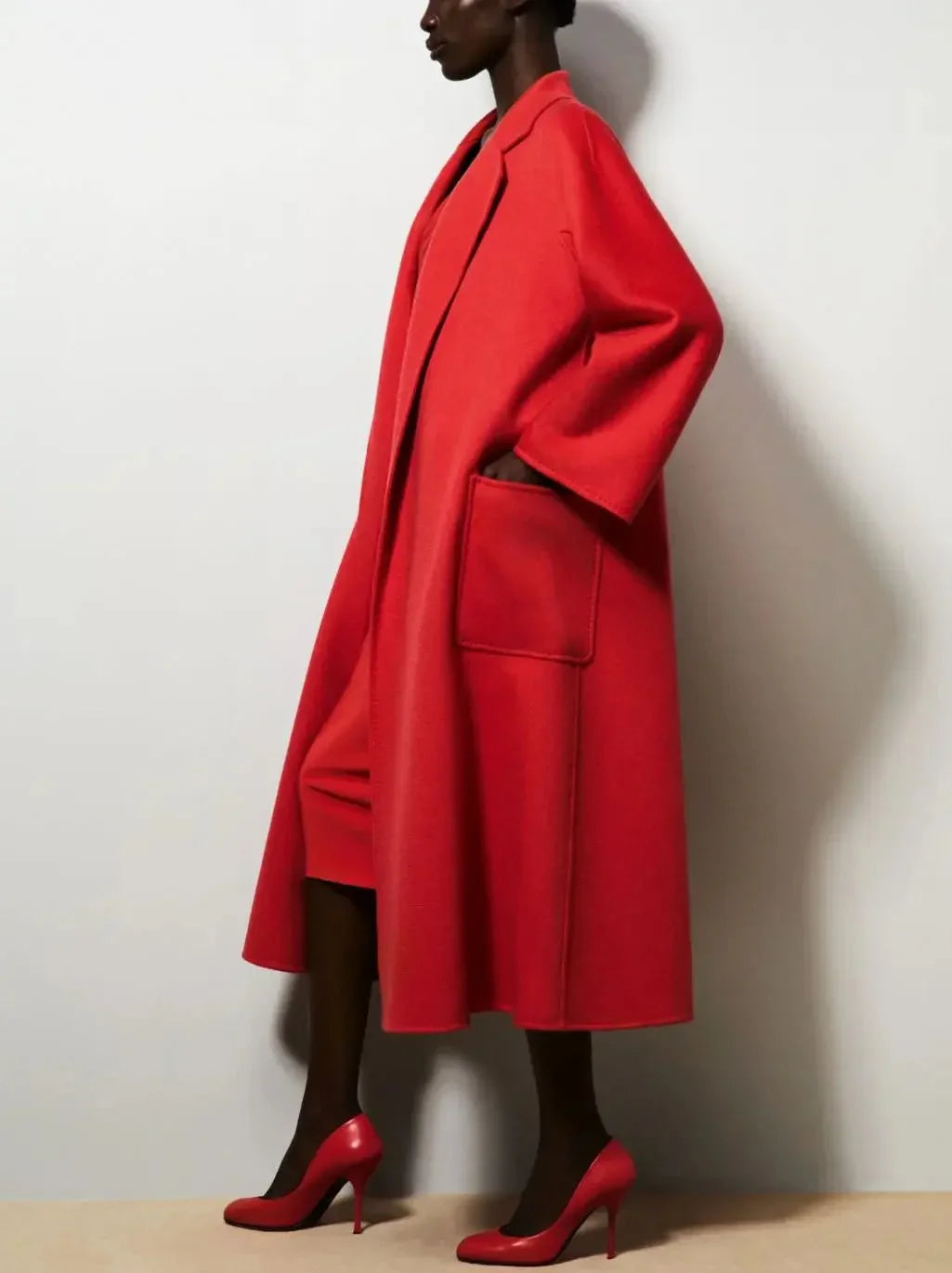 Belted Cashmere and Wool Coat in Red - Coats