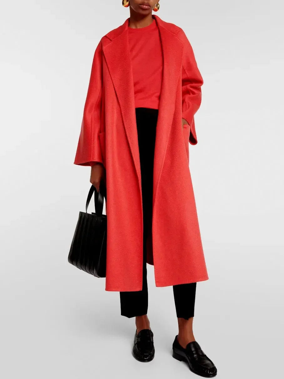 Belted Cashmere and Wool Coat in Red - Coats