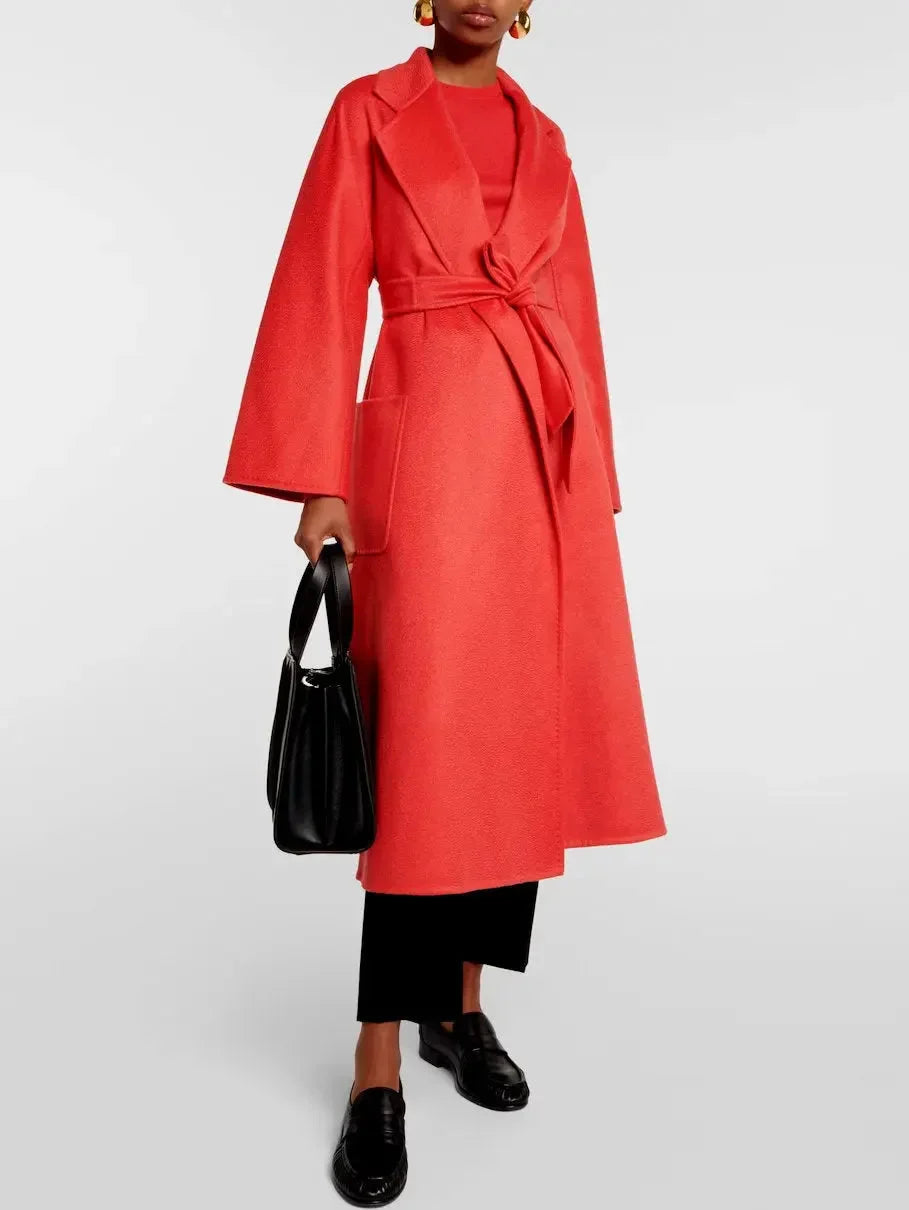 Belted Cashmere and Wool Coat in Red - Coats