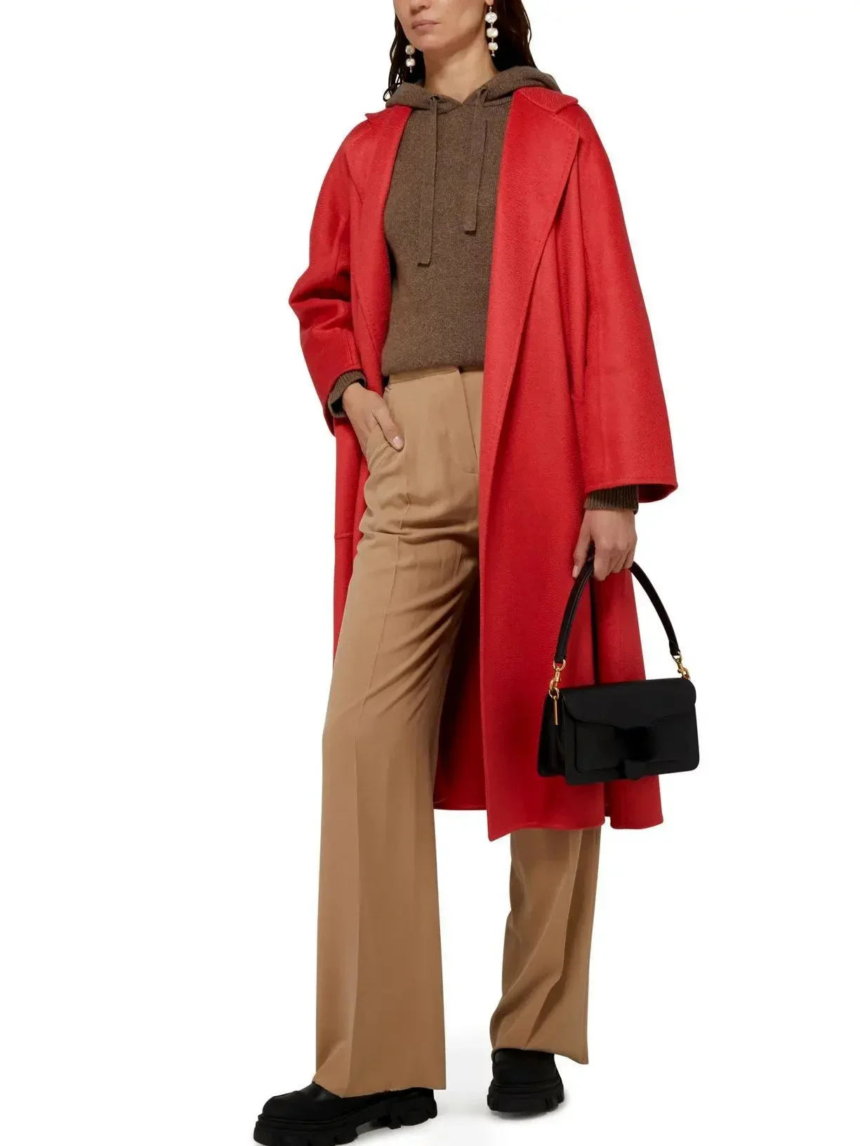 Belted Cashmere and Wool Coat in Red - Coats