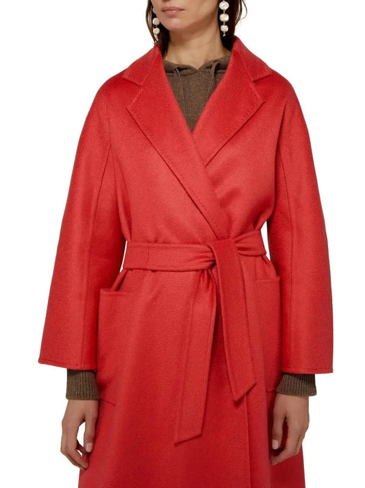 Belted Cashmere and Wool Coat in Red - Coats
