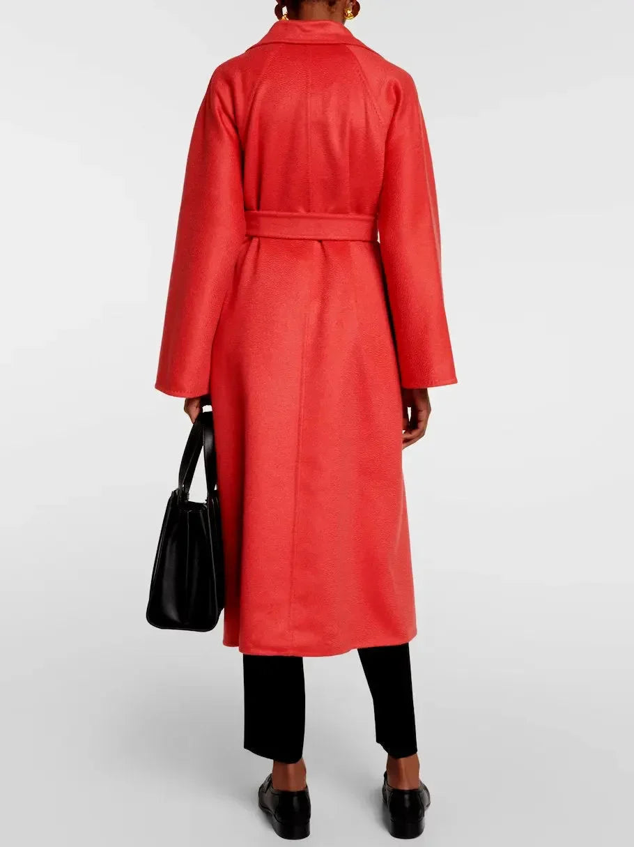 Belted Cashmere and Wool Coat in Red - Coats