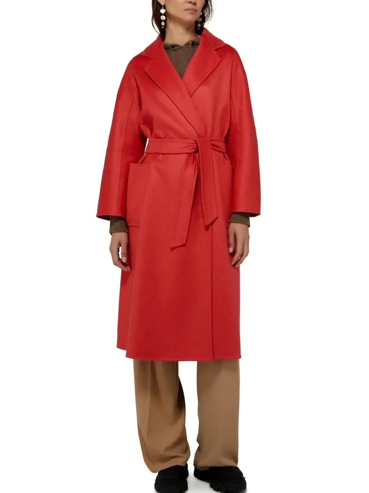 Belted Cashmere and Wool Coat in Red - Coats