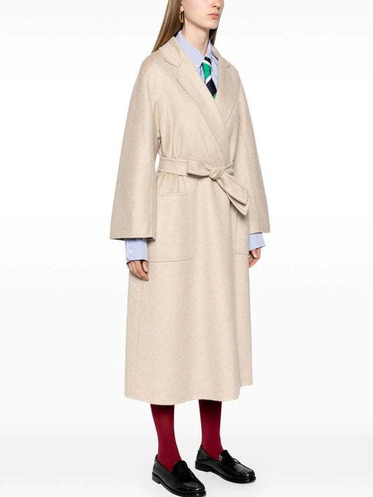 Belted Cashmere and Wool Coat in Sand Beige - Coats