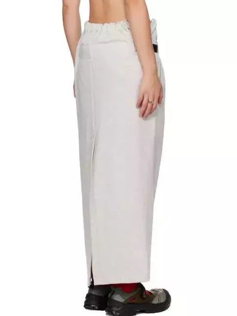 Belted Cotton Jersey Skirt with Elasticated Waistband in Light Grey, showcasing a beige maxi skirt