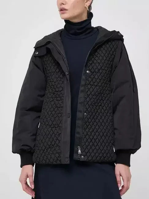 Belted Diamond-Quilted Hooded Balloon-Sleeve Jacket - Jackets