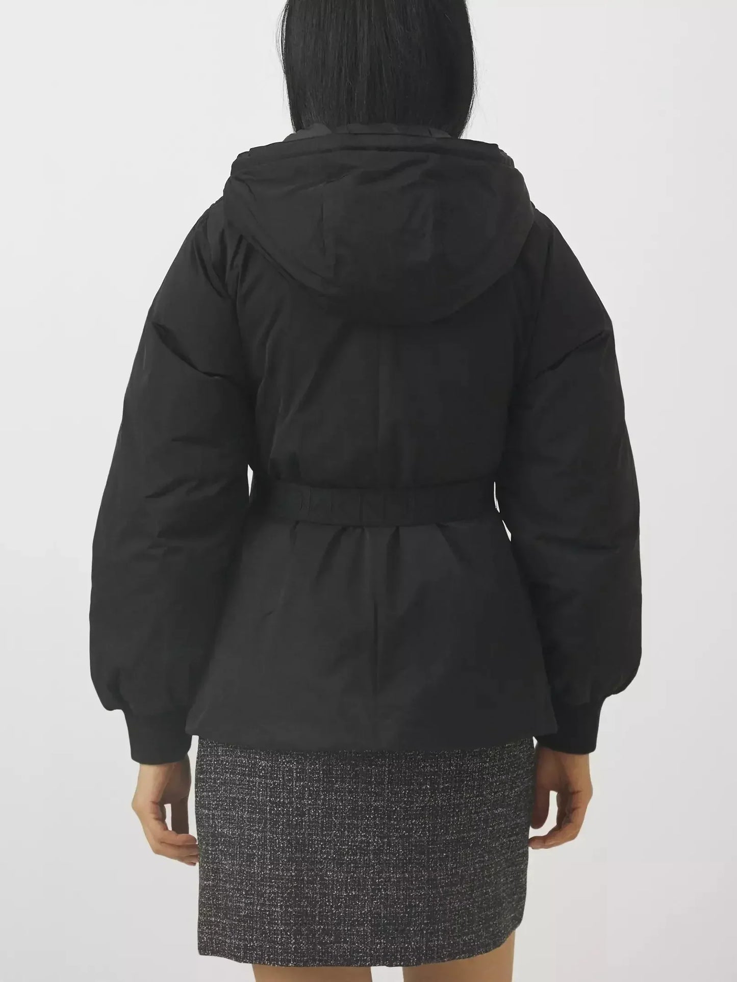 Belted Diamond-Quilted Hooded Balloon-Sleeve Jacket - Jackets