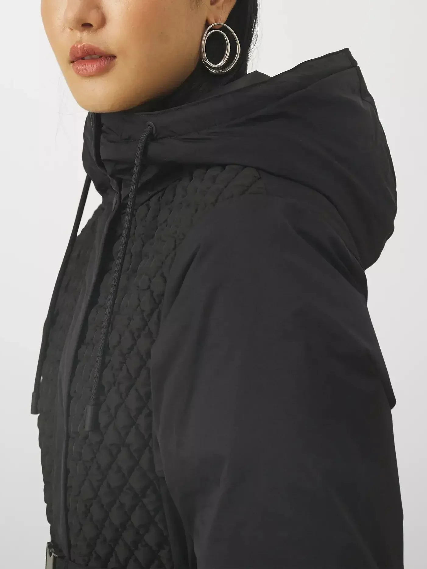 Belted Diamond-Quilted Hooded Balloon-Sleeve Jacket - Jackets