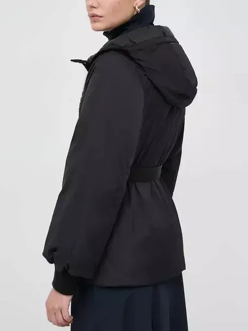 Belted Diamond-Quilted Hooded Balloon-Sleeve Jacket - Jackets