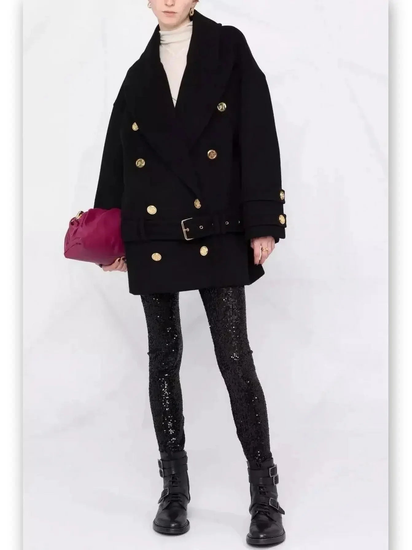 Belted Double-Breasted Cashmere Short Coat - Coats