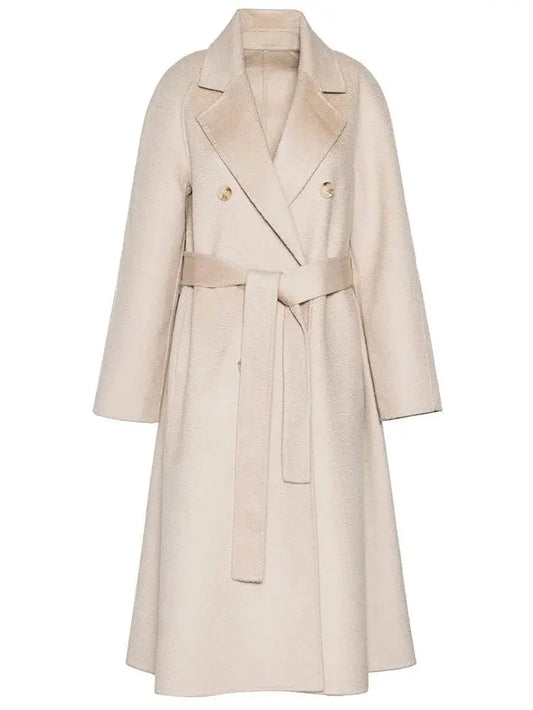 Belted Double-Breasted Wool Cashmere Coat - Coats