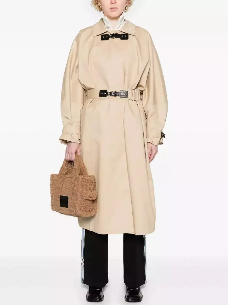 Belted Double-Buckled Long Trench Coat - Coats