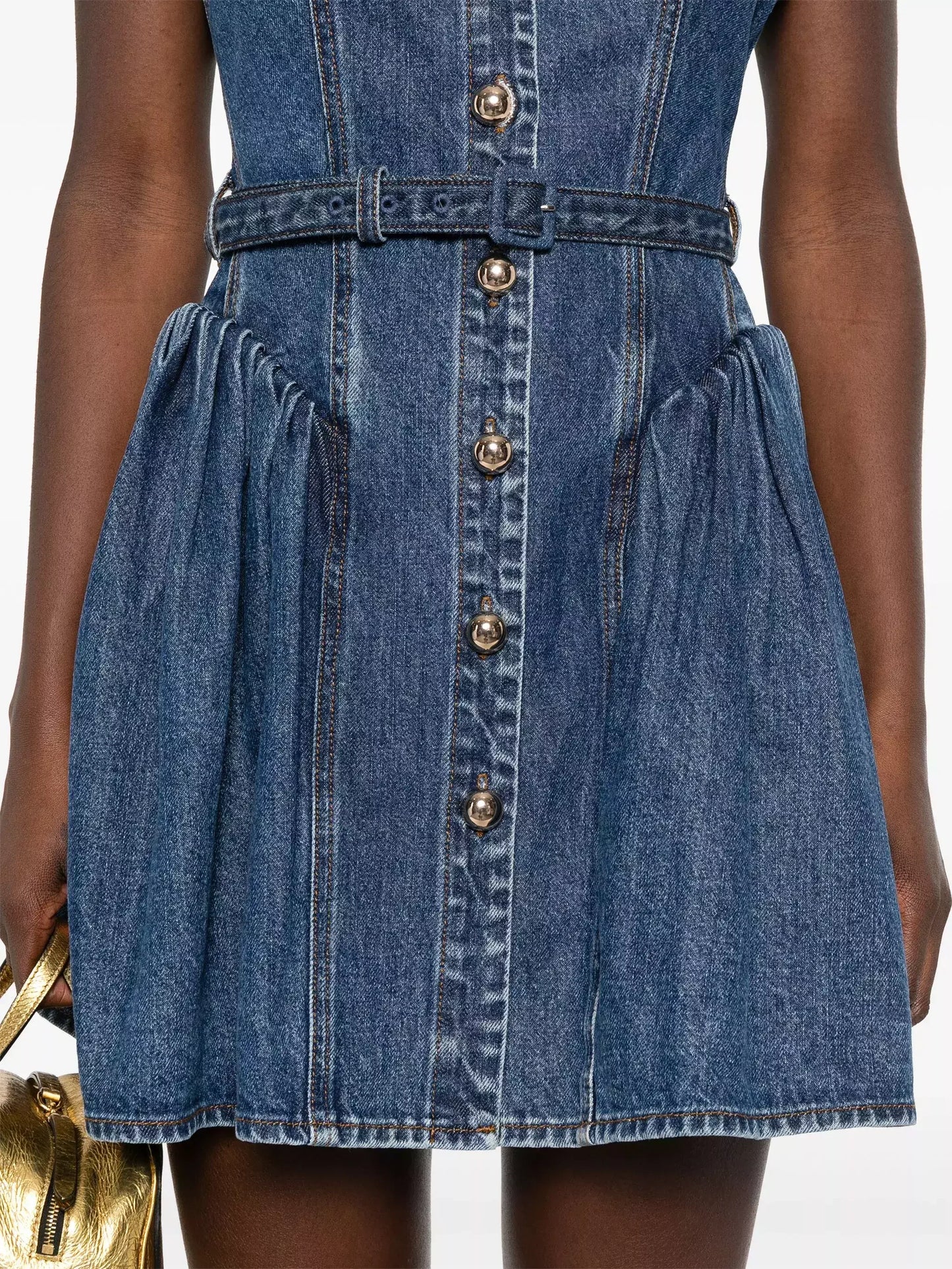 Belted Flared Denim Mini Dress - Dresses