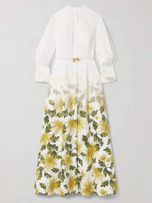 Belted Floral-Print Cotton-Blend Poplin Maxi Dress - Dresses