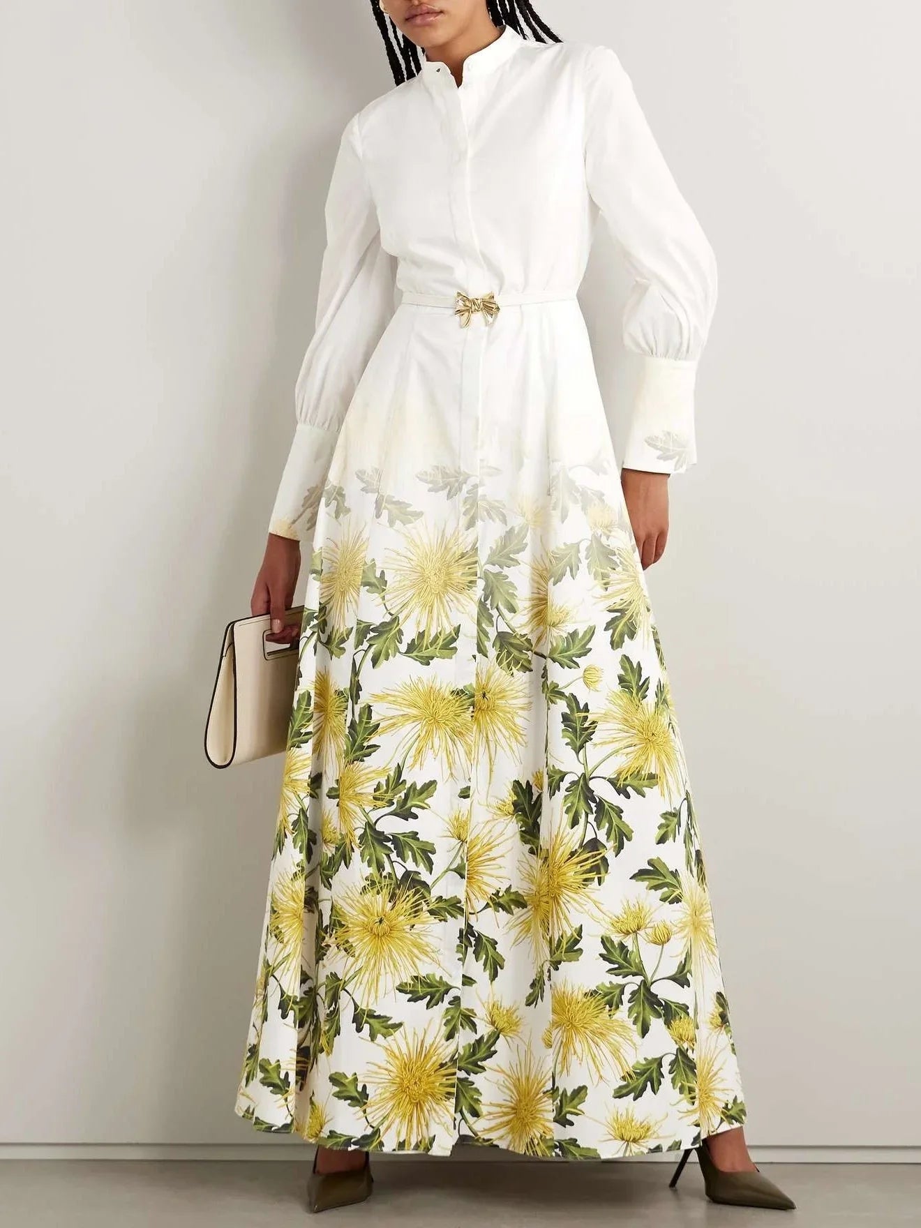 Belted Floral-Print Cotton-Blend Poplin Maxi Dress - Dresses