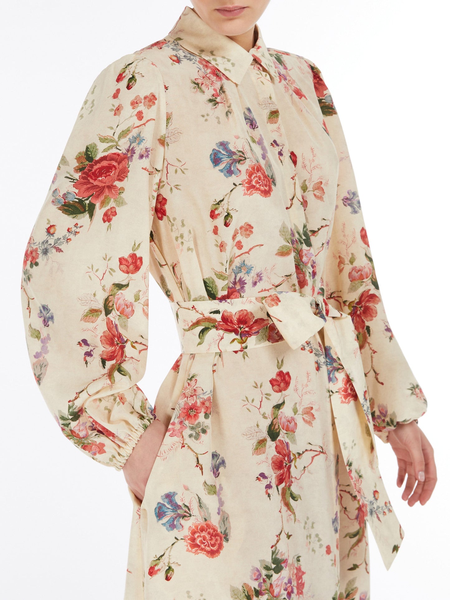 Belted Floral-Print Silk Shirt Midi Dress - Dresses
