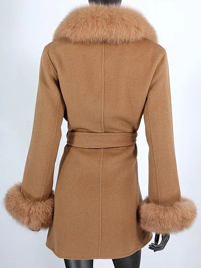 Belted Fur-Trim Wool and Cashmere Short Coat - Coats
