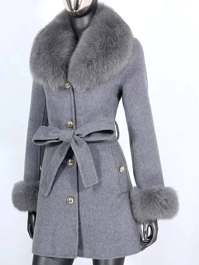 Belted Fur-Trim Wool and Cashmere Short Coat - Coats