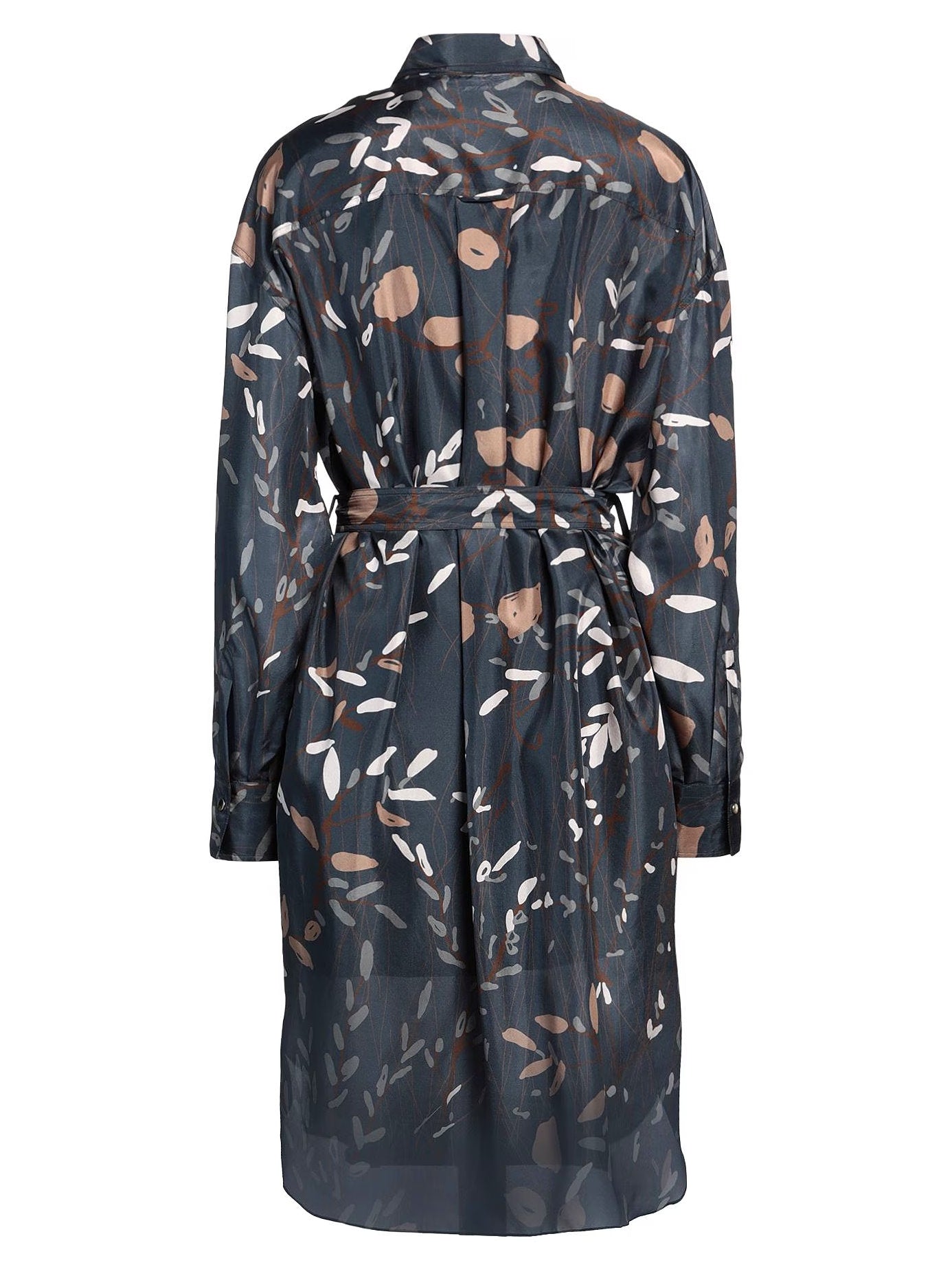 Floral print belted graphic print silk jersey dress in blue, perfect for any occasion