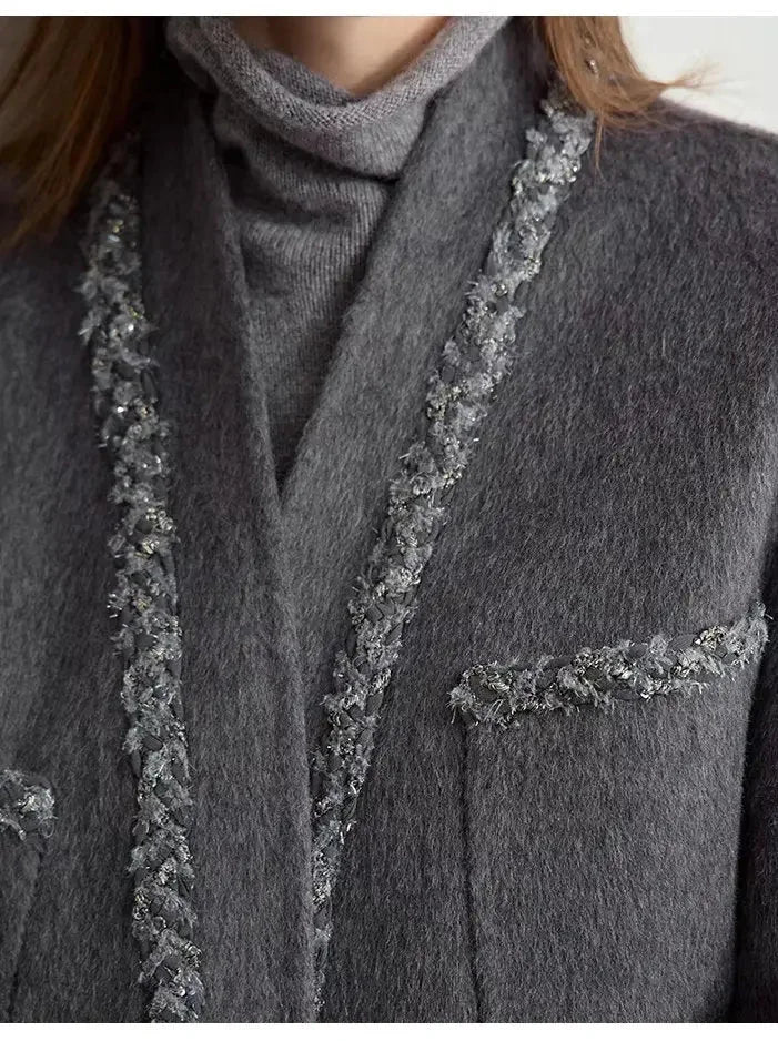 Belted Grey Wrap Short Wool-Blend Coat - Coats