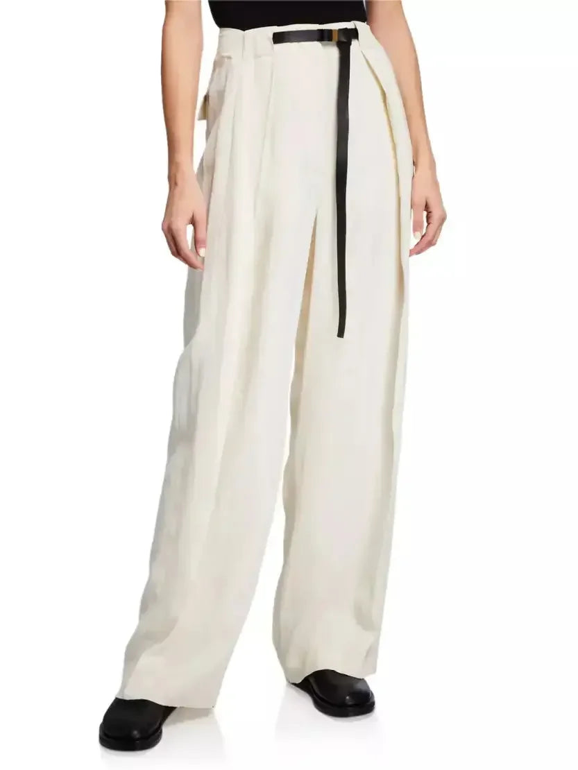 Belted High-Rise Silk and Linen-Blend Pants - Jeans & Pants
